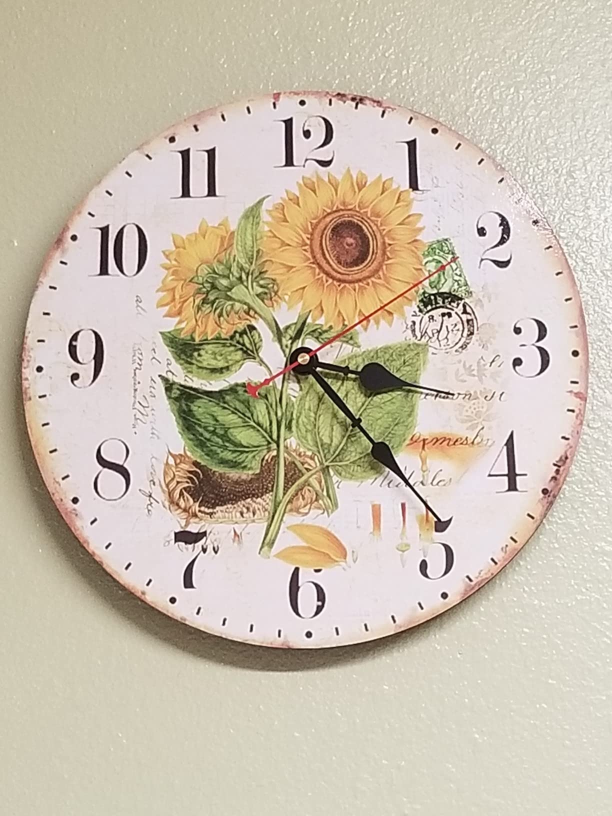 TAHEAT 14 Inch Beautiful Sunflower Wall Clock, Vintage Country Floral Silent Non Ticking Clocks, Wooden Round Easy to Read Wall Clock for Kitchen/Living Room/Bedroom/Bathroom customer photo 2