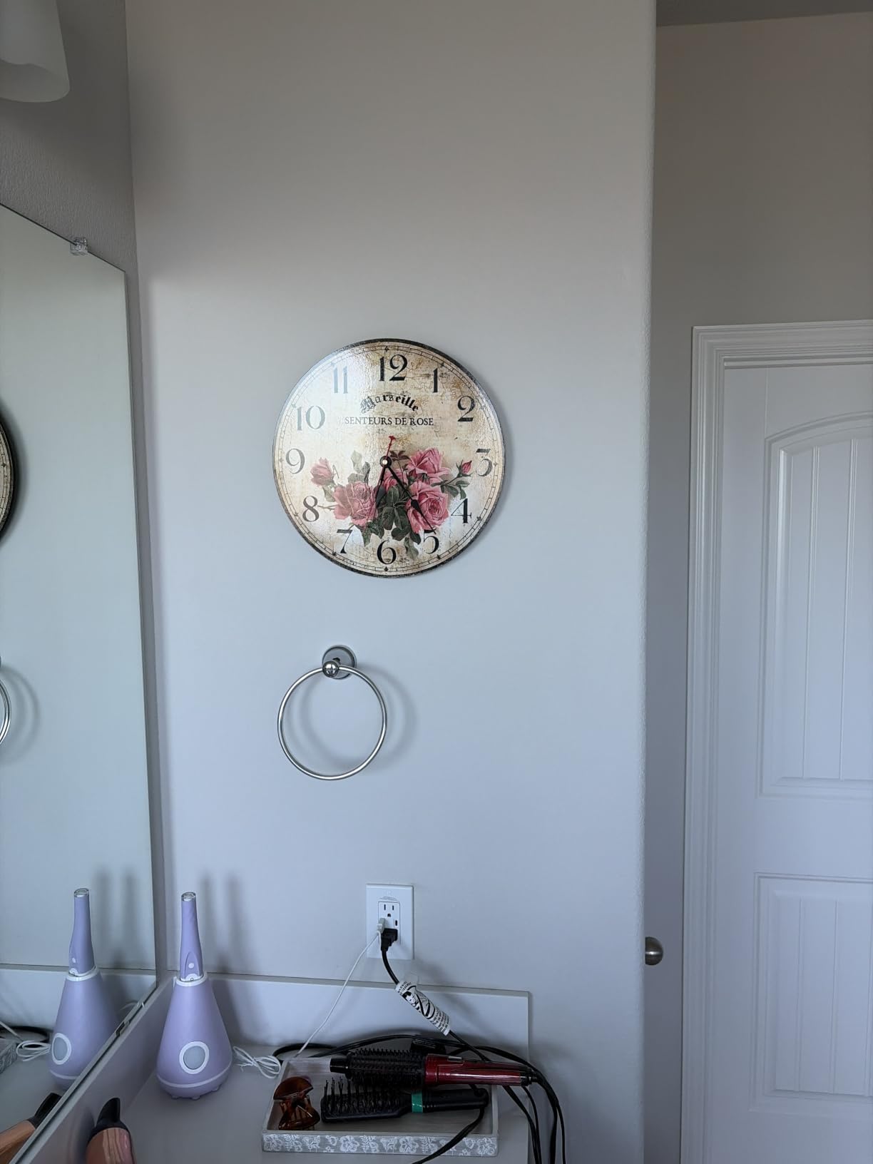 14in Vintage Pink Rose Wooden Wall Clock Decorative for Kitchen Home Decor | Home Silent Non-Ticking Quartz Movement Round Battery Operated Indoor French Floral Clock customer photo 1