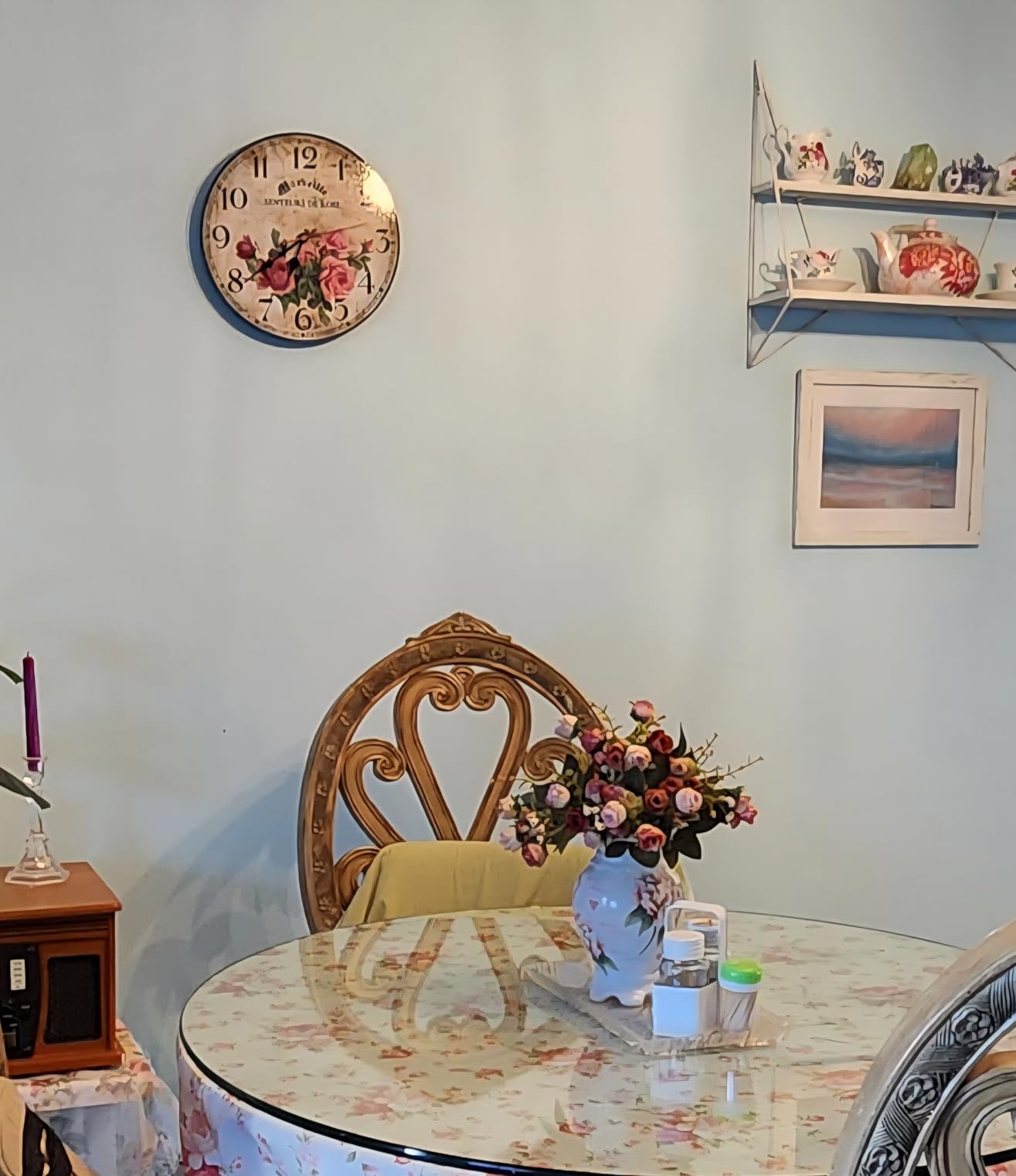 14in Vintage Pink Rose Wooden Wall Clock Decorative for Kitchen Home Decor | Home Silent Non-Ticking Quartz Movement Round Battery Operated Indoor French Floral Clock customer photo 2