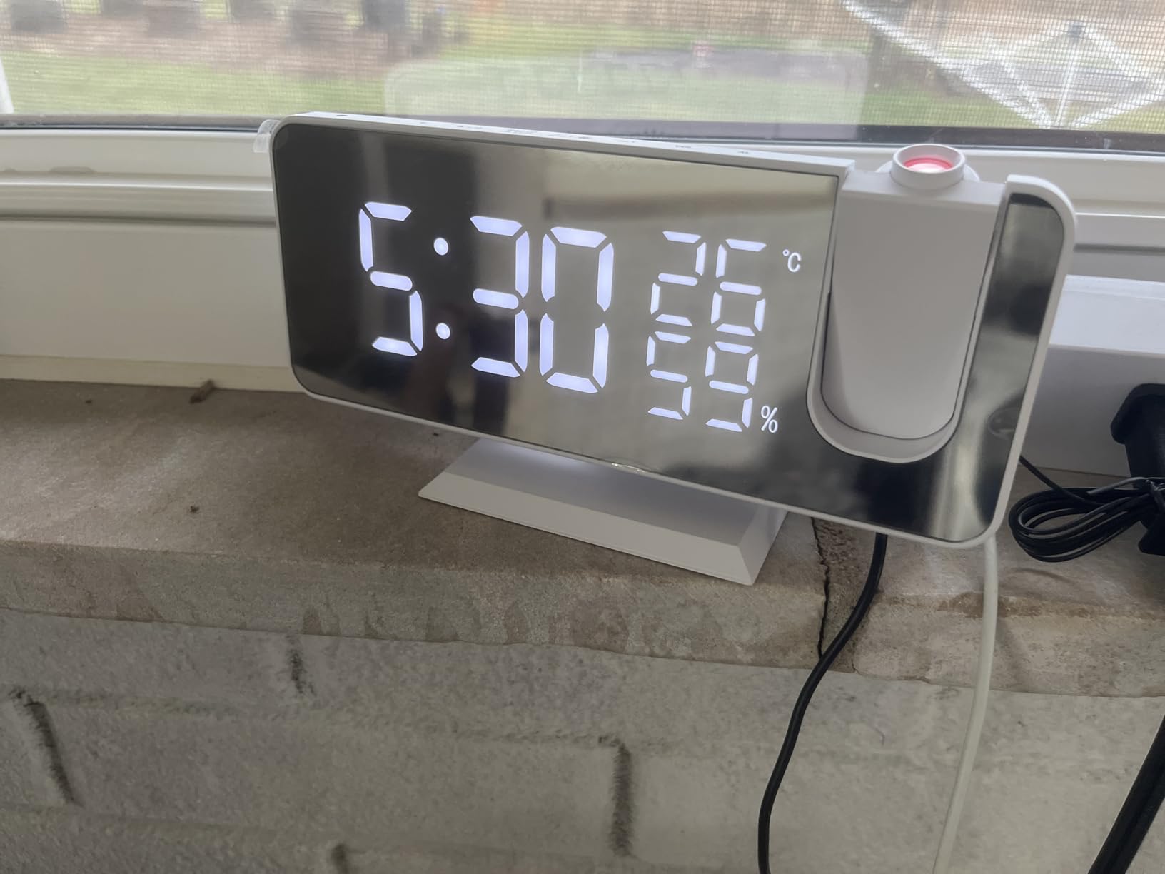 ThreeH Projection Alarm Clock Radio Digital Alarm Clock, Black-Blue | 4 Dimmer, 180 Rotatable, 2 Sounds, 7.4'' Large Mirror Display customer photo 2