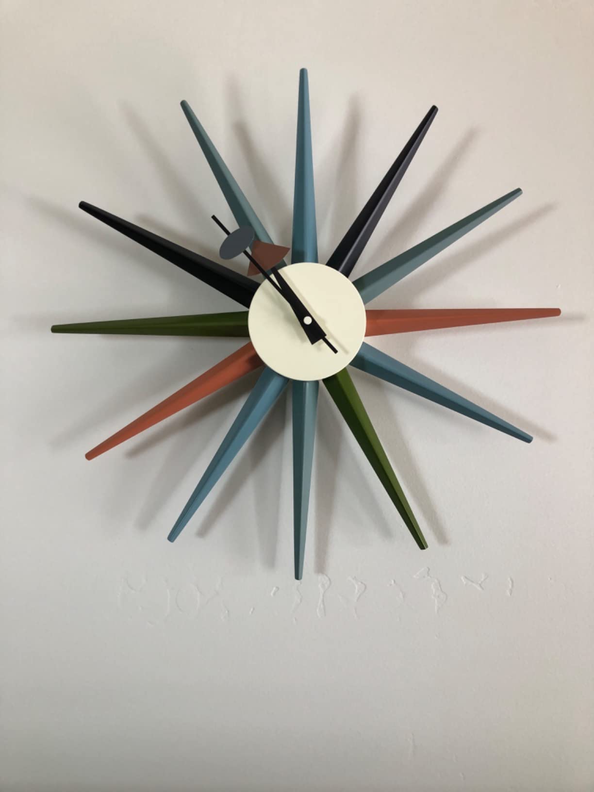 Large Sunburst Wall Clock 18 Inch, Mid Century Modern | Battery Operated, Silent Non-Ticking Quartz, Multicolor Solid Wood Spokes, Retro Decor for Living Room, Kitchen, Office customer photo 2