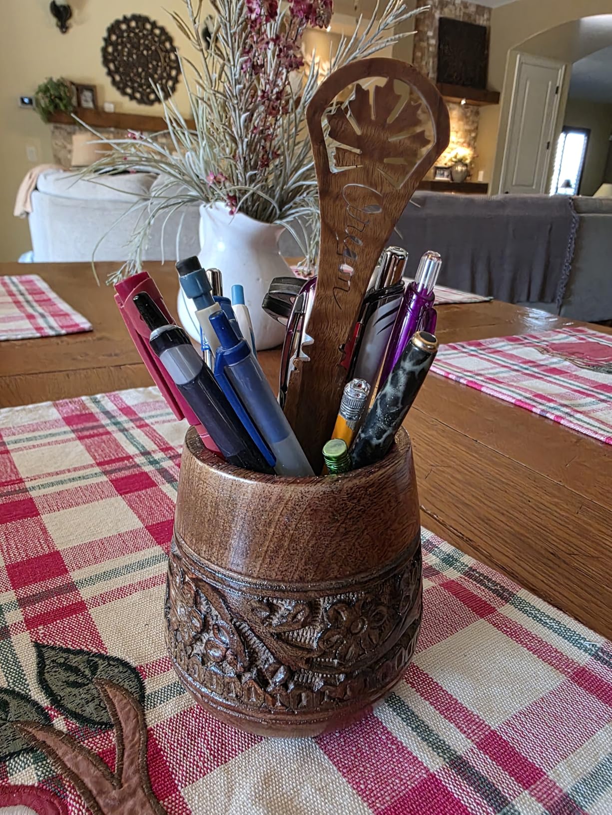 Mie Creations Rustic Pencil Holder, Wooden Pen Stand, Table Desk Organizer | Handmade Wood Office Accessories, Desktop Stationery, Cute Make Up Brush Paintbrush Cup, Christmas Holidays Gift, 4'' Brown customer photo 1