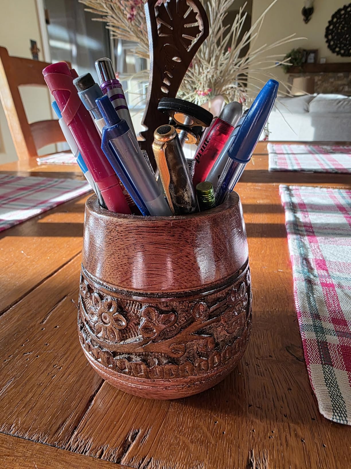 Mie Creations Rustic Pencil Holder, Wooden Pen Stand, Table Desk Organizer | Handmade Wood Office Accessories, Desktop Stationery, Cute Make Up Brush Paintbrush Cup, Christmas Holidays Gift, 4'' Brown customer photo 2