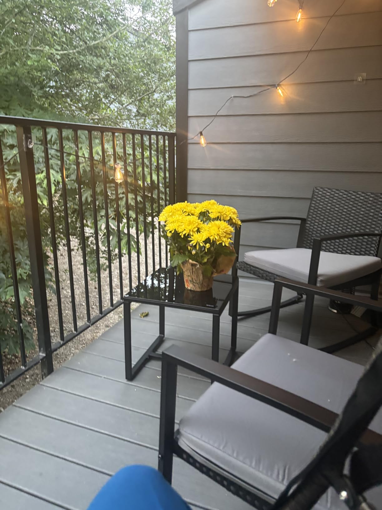 Qsun 3 Pieces Patio Furniture Set Rocking Bistro Set Outdoor Rattan Conversation with Coffee Table for Garden Balcony Backyard Poolside (Grey Cushion) customer photo 1