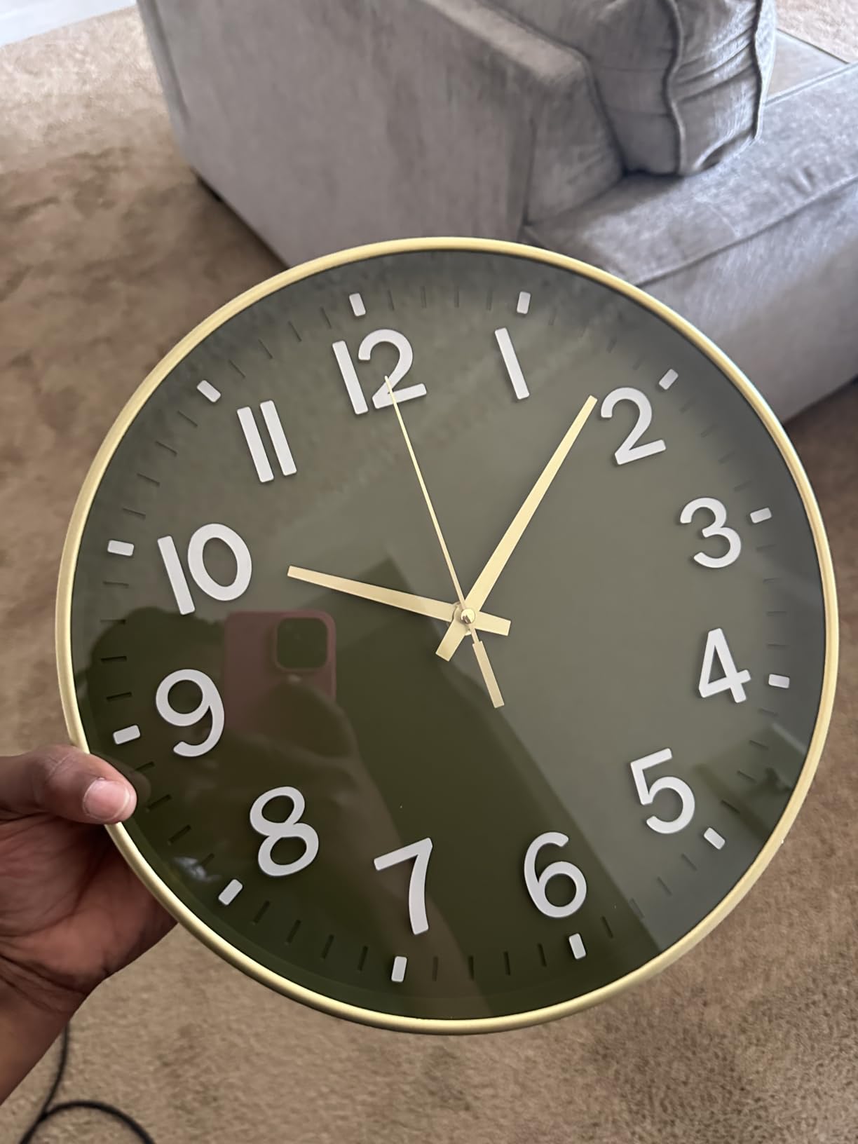 HZDHCLH Wall Clocks Battery Operated,12 inch Silent Non Ticking Modern Wall Clock for Living Room Bedroom Kitchen Office Classroom Decor (Olive Green and Gold) customer photo 2