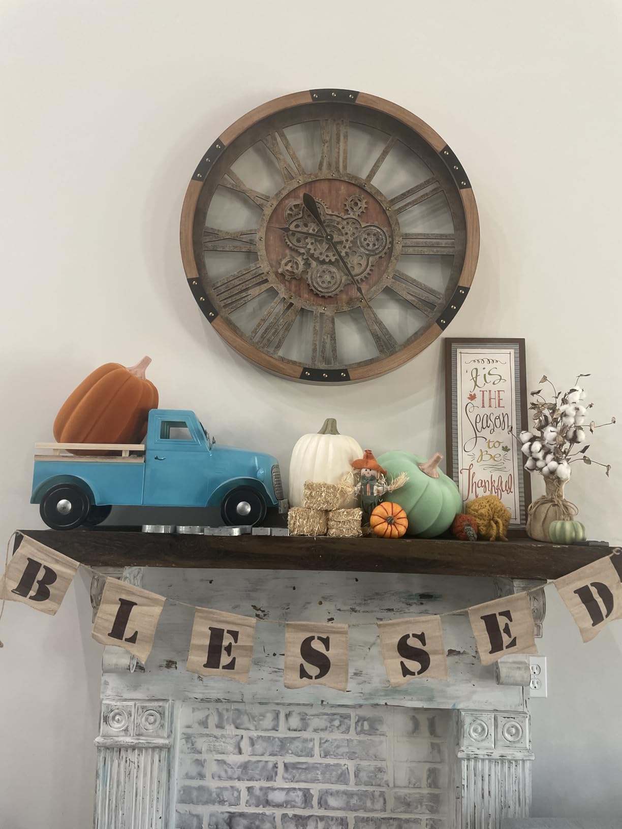 27 inch Large Real Moving Gears Wall Clock with Toughened Glass Cover, Oversized Vintage Solid Wood Farmhouse Clock, Giant Decorative Rustic Wall Clock for Living Room Home Kitchen Office (Brown) customer photo 1