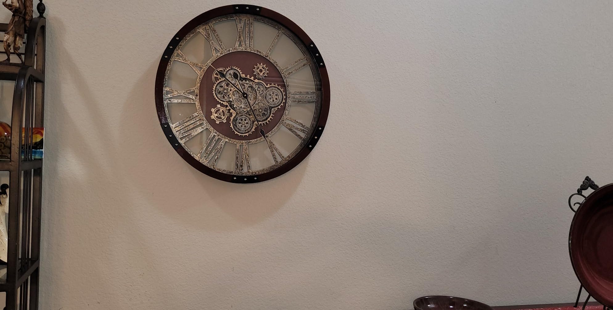 27 inch Large Real Moving Gears Wall Clock with Toughened Glass Cover, Oversized Vintage Solid Wood Farmhouse Clock, Giant Decorative Rustic Wall Clock for Living Room Home Kitchen Office (Brown) customer photo 2