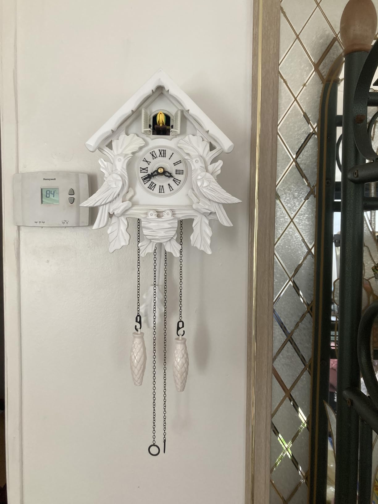 Cuckoo Clock with Night Mode, Singing Bird, Wooden Decorations and Swinging Pendulum (Brown) customer photo 1