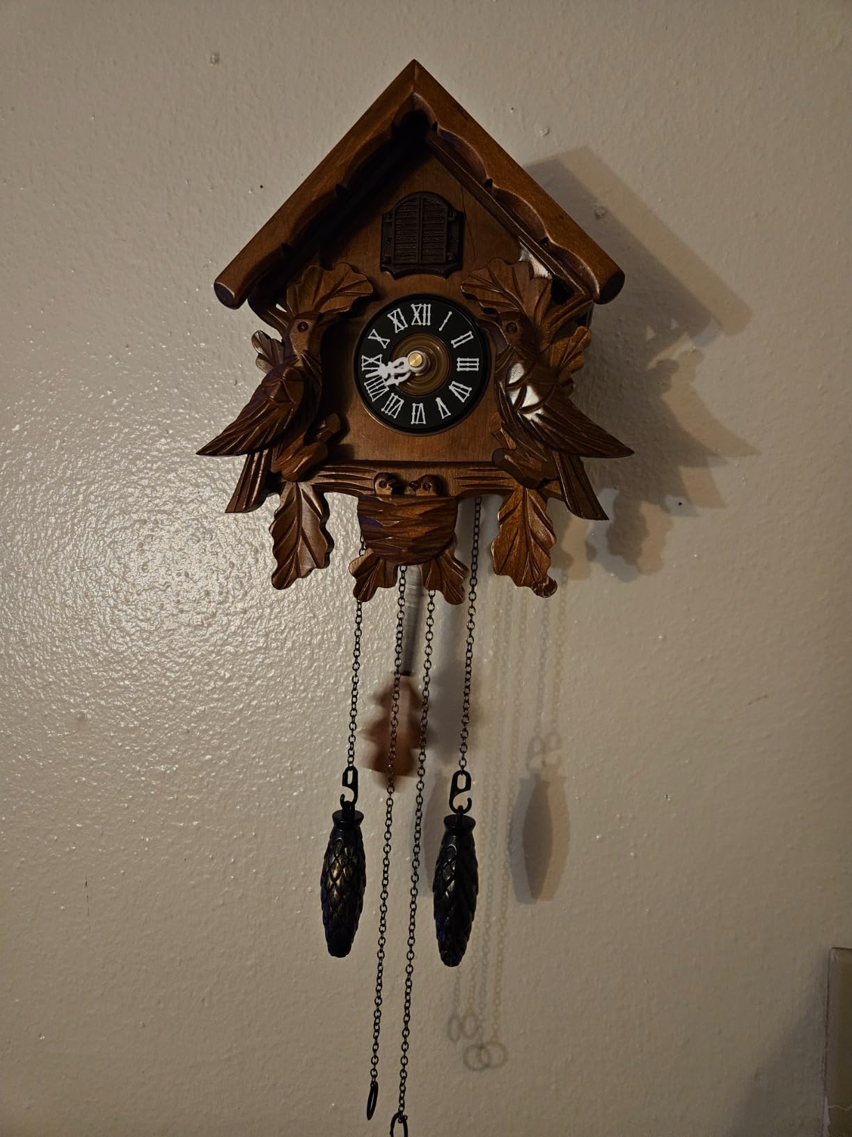Cuckoo Clock with Night Mode, Singing Bird, Wooden Decorations and Swinging Pendulum (Brown) customer photo 2