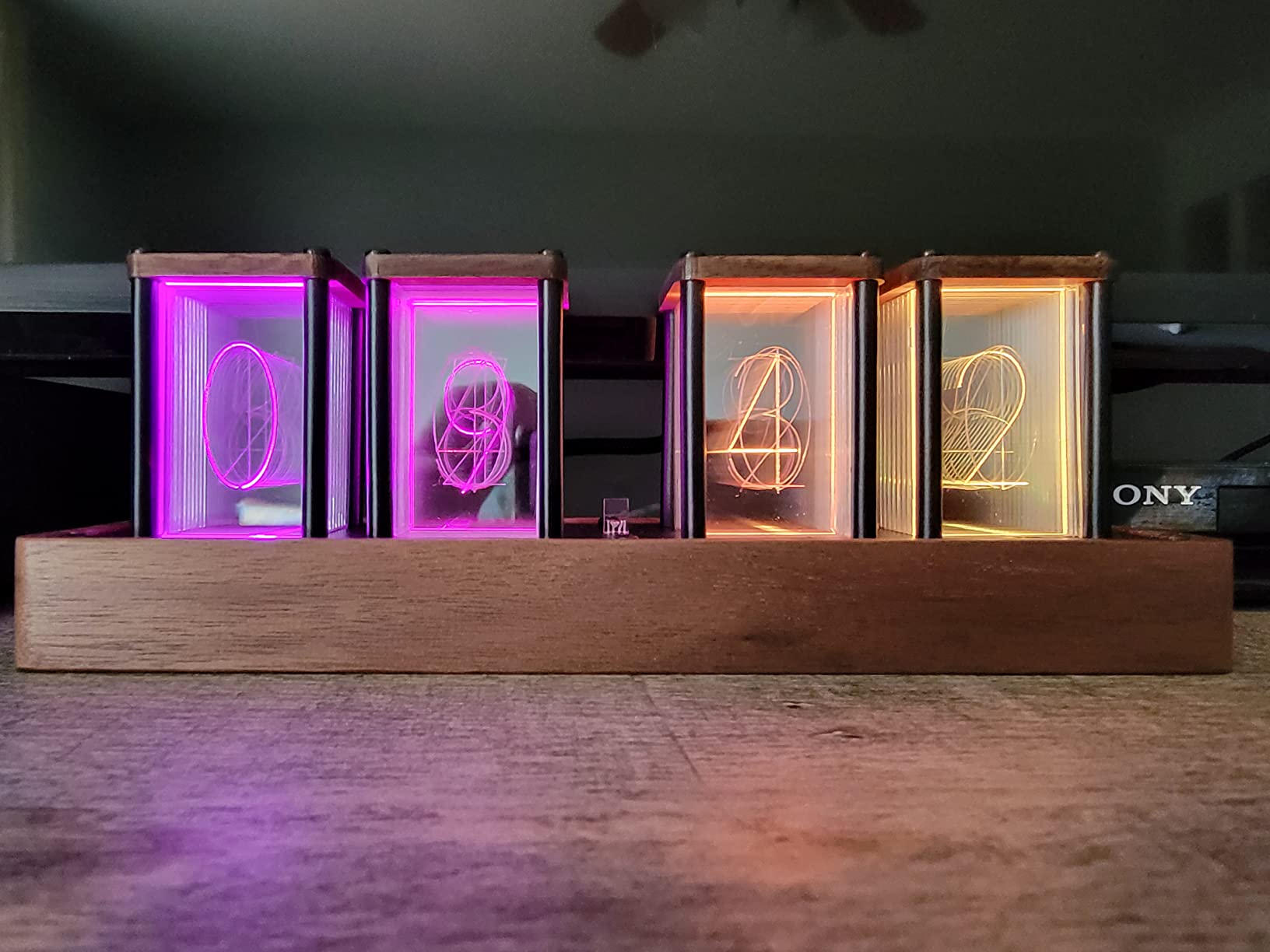 Adventurers Nixie Tube Clock, Digital Tube Desk Clock, Retro Modern Wooden Clock, LED Digital Clock, Full Color Custom RGB and 12/24h Display (4 Numbers) customer photo 1