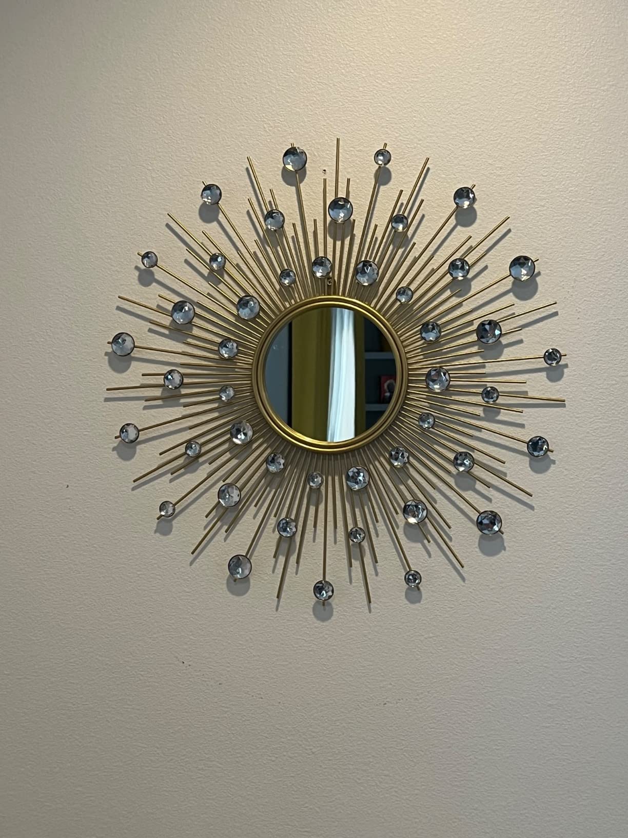 Gold Sunburst Mirror for Wall Decor Metal Sun Wall Mirror Decorative with Crystal Diamond 24 Inch Mid Century Modern Starburst customer photo 1
