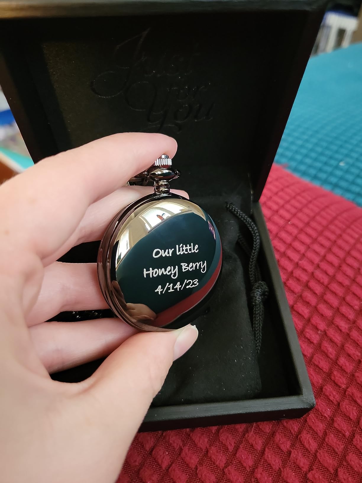 Personalized Antique Mechanical Movement Gunmetal Pocket Watch Custom Engraved Free with Gift Box - Ships from USA, PW51 customer photo 1