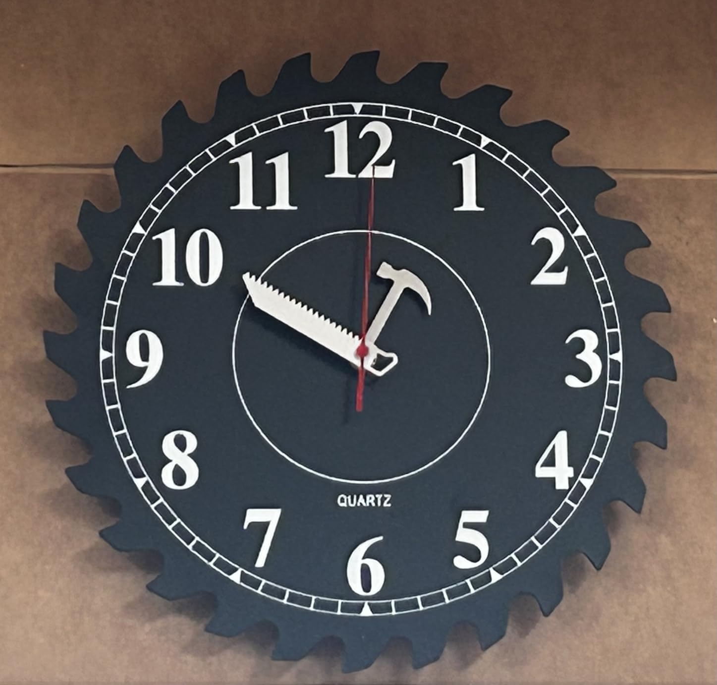 12 Inch Metal Wall Clock with Circular Saw Blade Dial, Handsaw and Hammer Pointer, Great Decor for Garage, Workshop and Man Cave customer photo 1