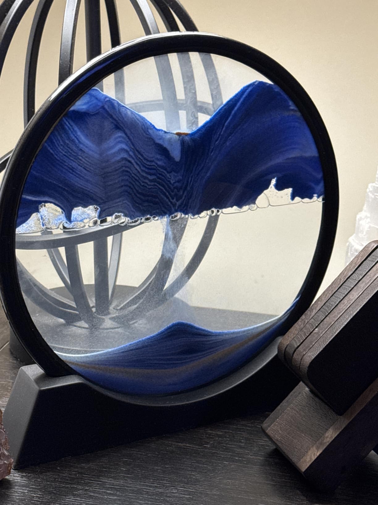 Arthink Moving Sand Art Picture in Motion Round Glass 3D Deep Sea Landscape, Dynamic Sand Art Sandscapes, Sensory Relaxing Desktop customer photo 1