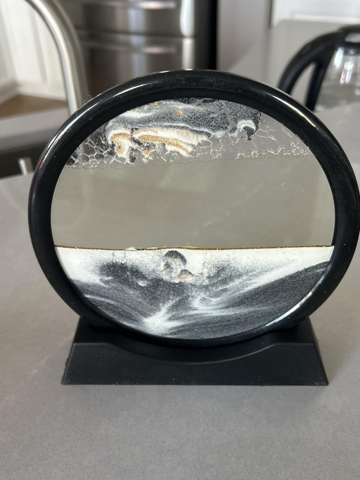 Arthink Moving Sand Art Picture in Motion Round Glass 3D Deep Sea Landscape, Dynamic Sand Art Sandscapes, Sensory Relaxing Desktop customer photo 2