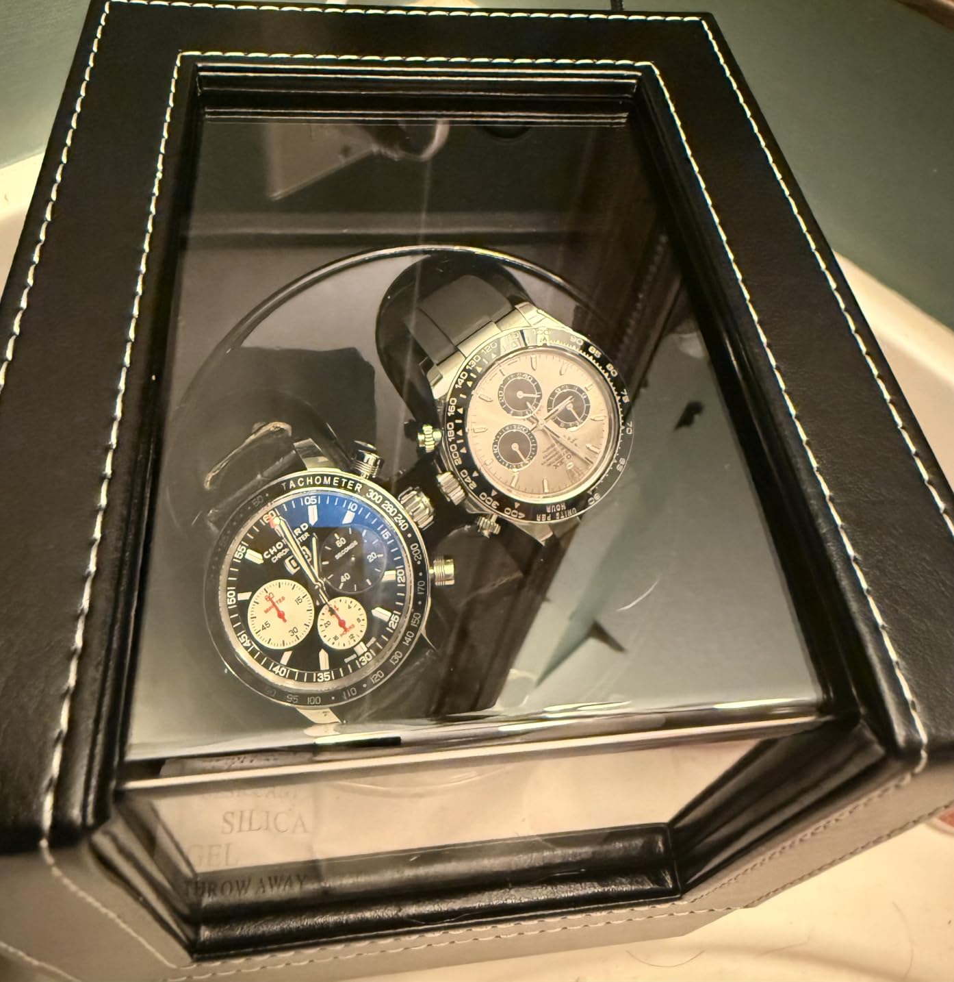 Mcbazel Watch Winder for Automatic Watches, Double Automatic Watch Winder Box with Quiet Japan-made Motor, 2 Slots, Black PU Leather customer photo 1