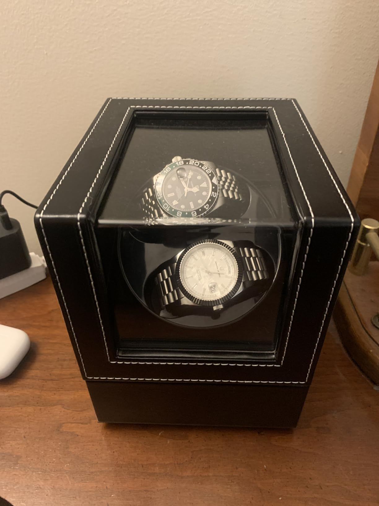 Mcbazel Watch Winder for Automatic Watches, Double Automatic Watch Winder Box with Quiet Japan-made Motor, 2 Slots, Black PU Leather customer photo 2