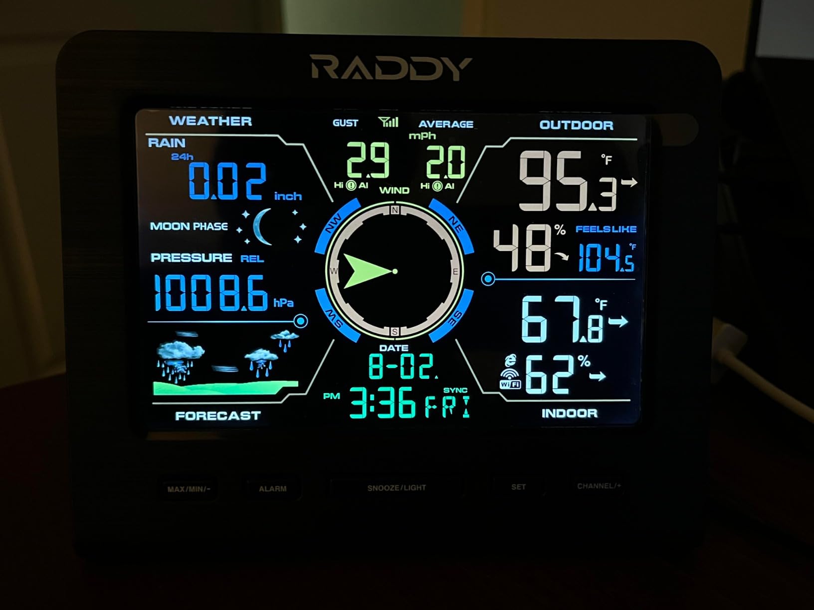 Raddy WF-100C Lite Wireless Weather Station, Indoor Outdoor | Temperature, humidity, barometric pressure, wind & rain gauge, moon phase, alarm customer photo 1