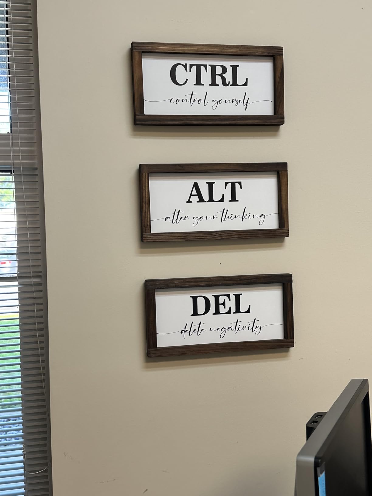 Pinetree Art Motivational Wall Decor for Office, Set of 3 Rustic Wooden Framed Signs, CTRL ALT DEL Inspirational Wall Art for Home Office, Classroom, Desk Wall, Positive Mindset Decor, (6