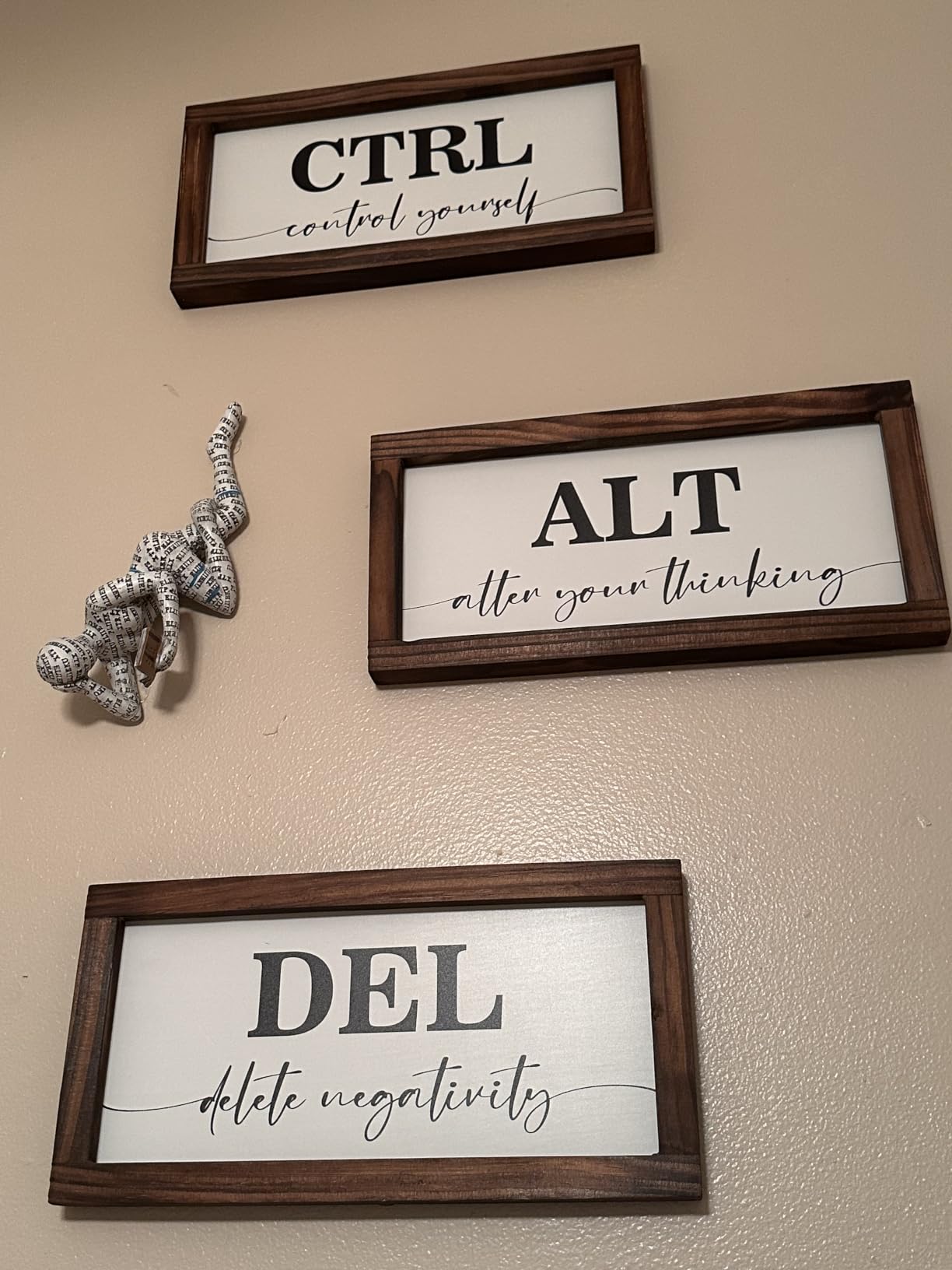 Pinetree Art Motivational Wall Decor for Office, Set of 3 Rustic Wooden Framed Signs, CTRL ALT DEL Inspirational Wall Art for Home Office, Classroom, Desk Wall, Positive Mindset Decor, (6
