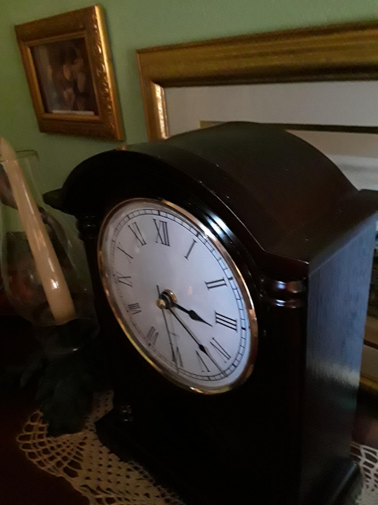 AYRELY Classic Grandfather Mantel Clock for Living Room Decor, Elegant Wooden Finish, Gold-Tone Pendulum, Desk Clock for Living Room, Bedroom, Farmhouse Decor customer photo 1