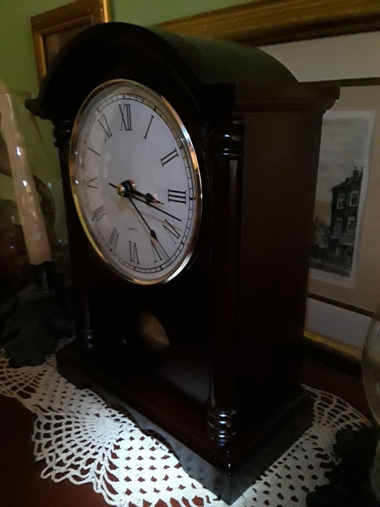 AYRELY Classic Grandfather Mantel Clock for Living Room Decor, Elegant Wooden Finish, Gold-Tone Pendulum, Desk Clock for Living Room, Bedroom, Farmhouse Decor customer photo 2