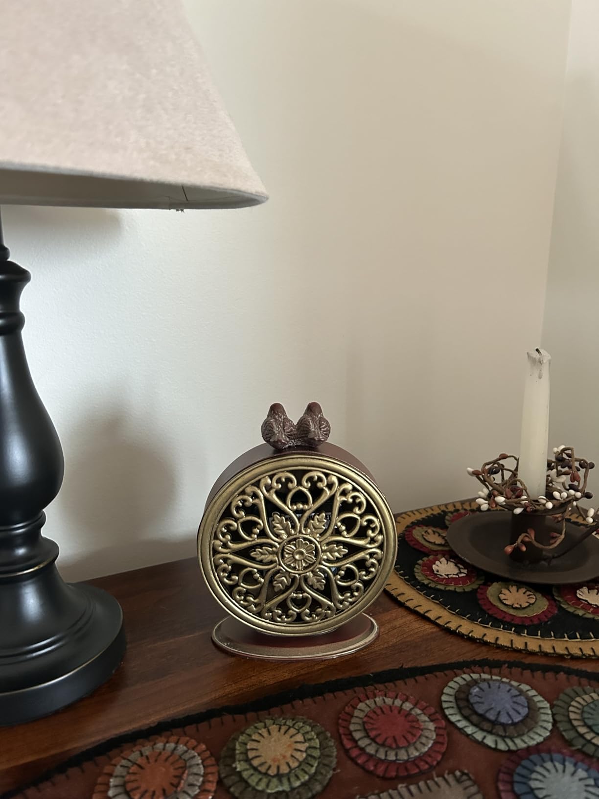 Creative Co-Op Vintage Pewter Mantel Clock with Birds, Distressed Cream customer photo 2
