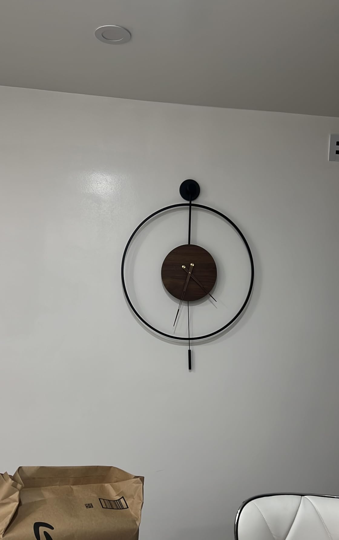 Large Modern Wall Clock,Wall Clocks for Living Room Decor,Classical Metal Minimalist Roman Numeral Dial,Big Decorative Farmhouse Pendulum Wall Clock With Walnut Pointers for Office,Dining Room customer photo 1