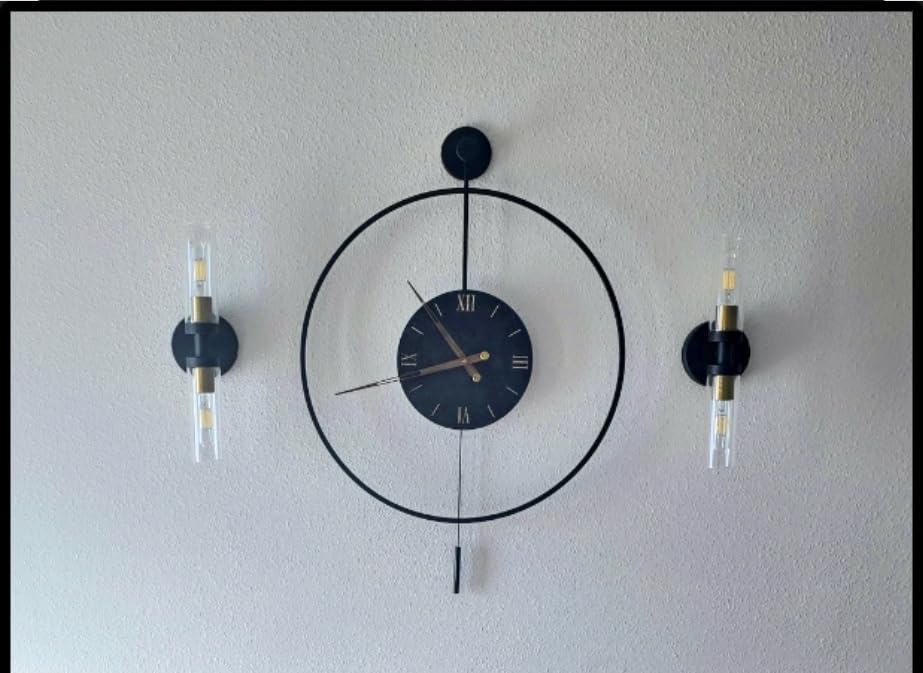 Large Modern Wall Clock,Wall Clocks for Living Room Decor,Classical Metal Minimalist Roman Numeral Dial,Big Decorative Farmhouse Pendulum Wall Clock With Walnut Pointers for Office,Dining Room customer photo 2