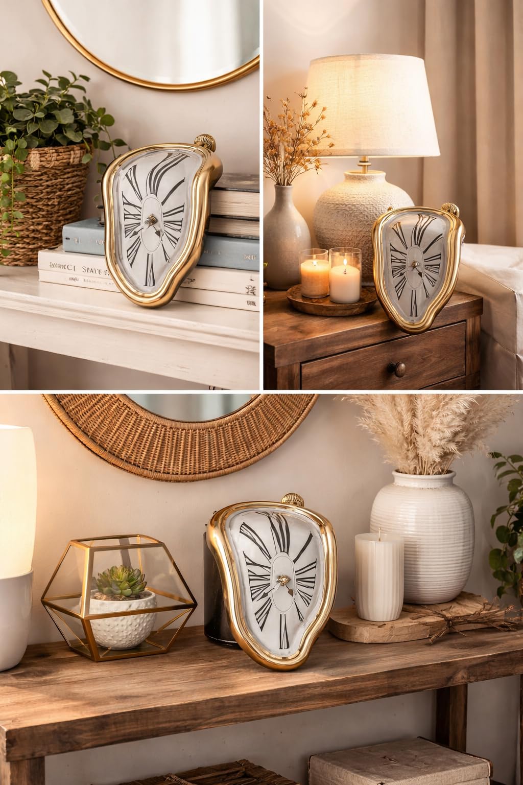 Melting Clock Dali Melted Clock Gift Decor Art Inspired Wall Clock Twisted Shelf Hanging Surrealist for Decorative Shop Office Home Desk Roman Silver customer photo 2