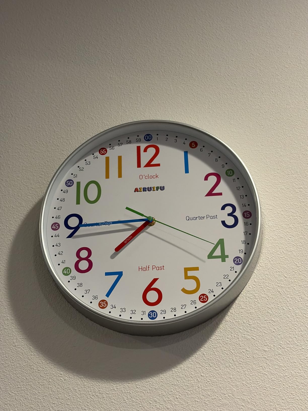AIRUIFU Wall Clock for Kids Learning to Tell Time, 12 Inch Silent Analog Clock customer photo 1