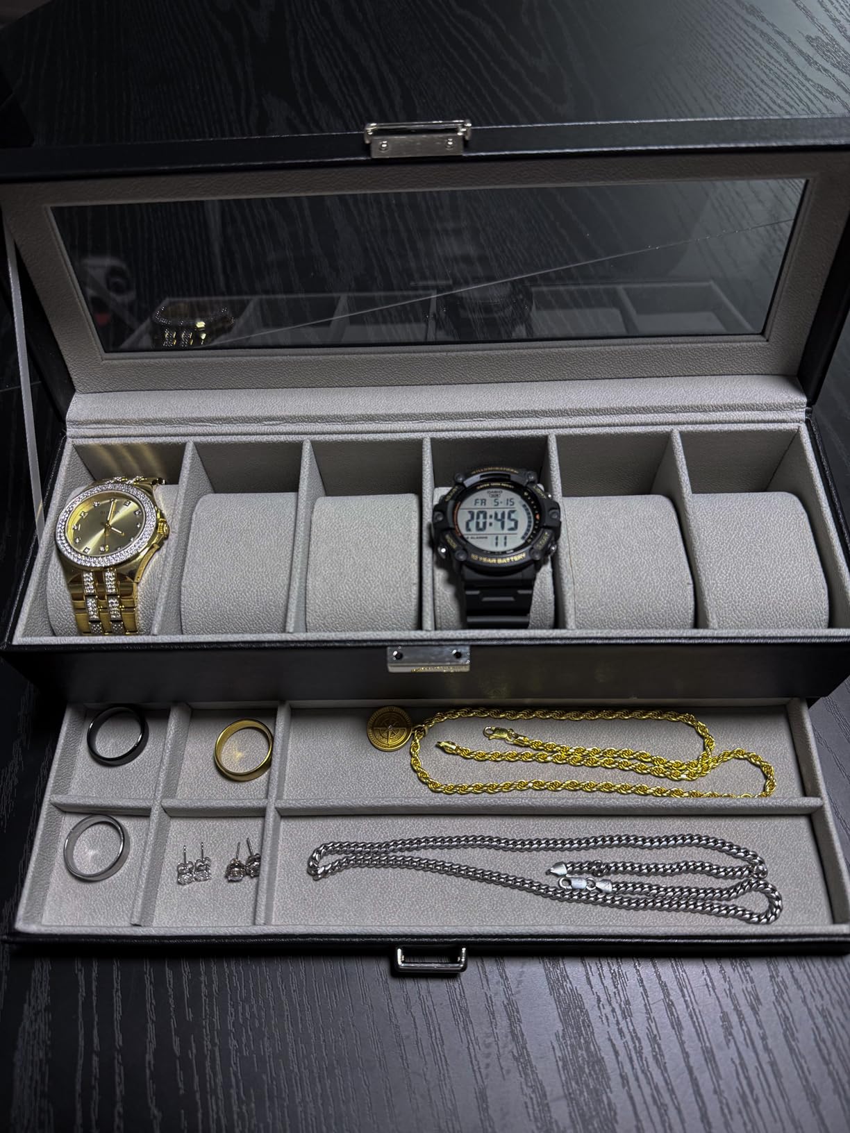 ProCase Watch Box, 6 Slot Watch Display Case with Drawer - Espresso, Mens Watches Case with Glass Lid, 2-Layer Mens Jewelry Organizer Storage Holder customer photo 2