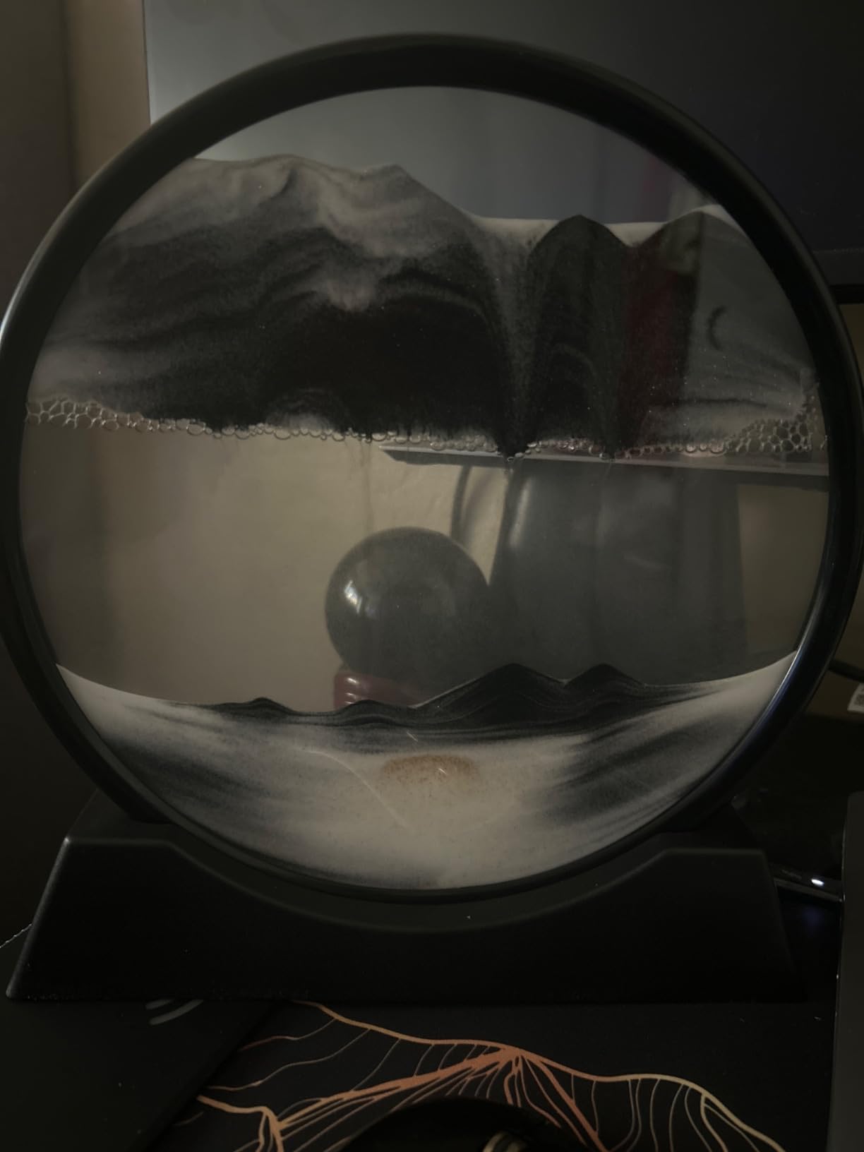 SOFLIY 3D Dynamic Sand Art Liquid Motion, Moving Sand Art Picture Round Glass 3D Deep Sea Sandscape in Motion Display Flowing Sand Frame Relaxing Desktop Home Office Work Decor (Orange, 12