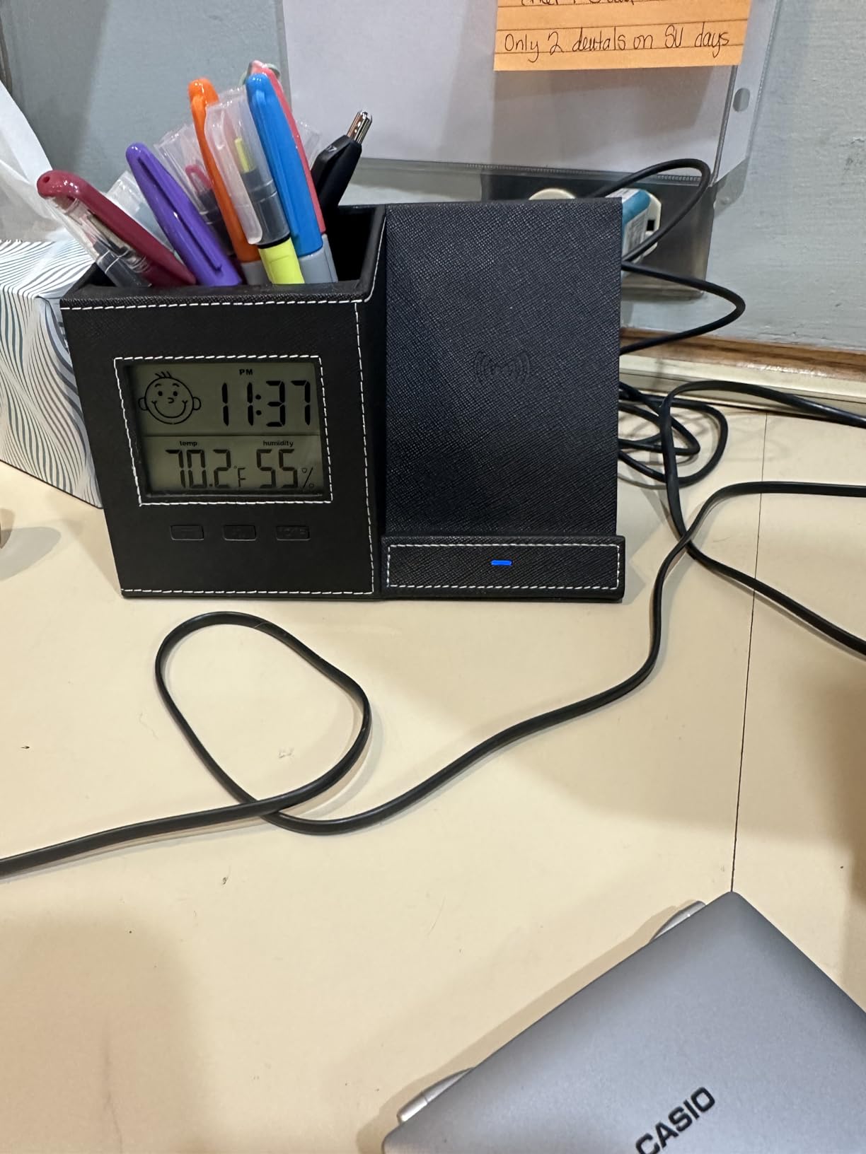 Desk Organizer with Wireless Charger, Digital Clock, Thermometer & Hygrometer - Multi-Functional Pencil Holder, Office Desk Accessories Storage Caddy for Home, Office, Men, Women (Battery Included) customer photo 1