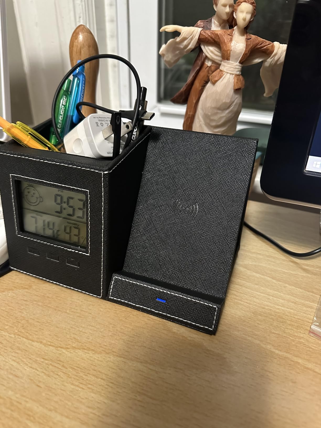 Desk Organizer with Wireless Charger, Digital Clock, Thermometer & Hygrometer - Multi-Functional Pencil Holder, Office Desk Accessories Storage Caddy for Home, Office, Men, Women (Battery Included) customer photo 2