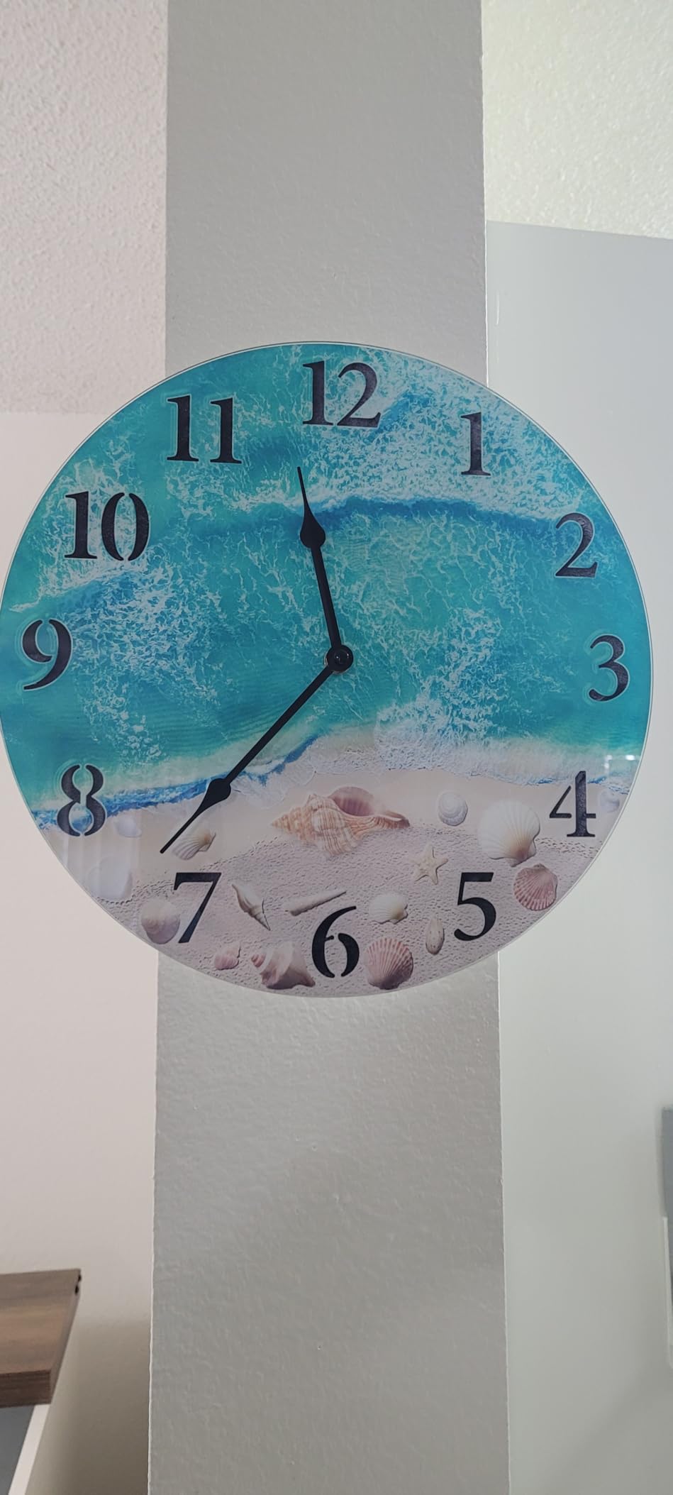 Coastal Beach Wall Clock 12in Teal Seashell Battery Silent Bathroom Decor | Nautical Glass Non Ticking Quartz Aesthetic Decorative Clock For Home, Kitchen, Living Room, Office customer photo 1