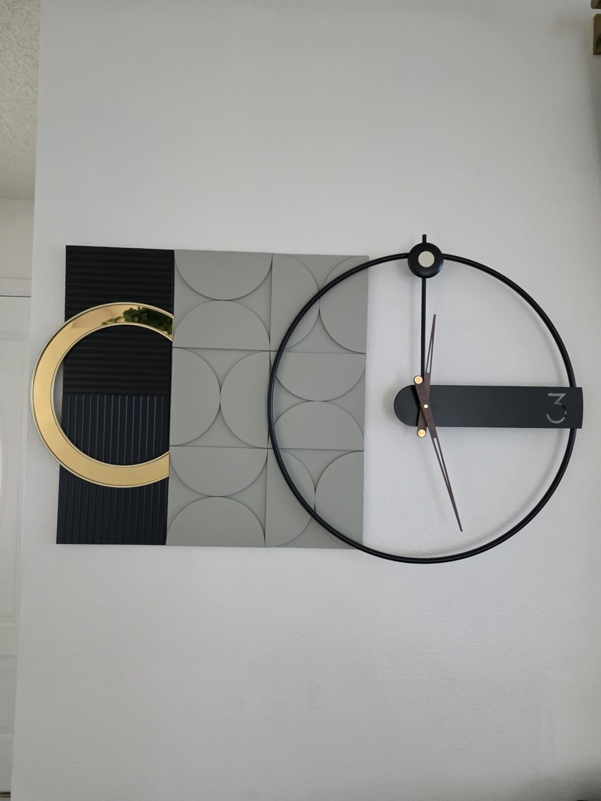 Modern oversized Wall Decor Clock, Large Geometric Decorative Wall Clock with 3D Textured Panels, Silent Non-Ticking Quartz, Black Gold & Grey Wall Art for Living Room Dining Room Office, 41x23.6