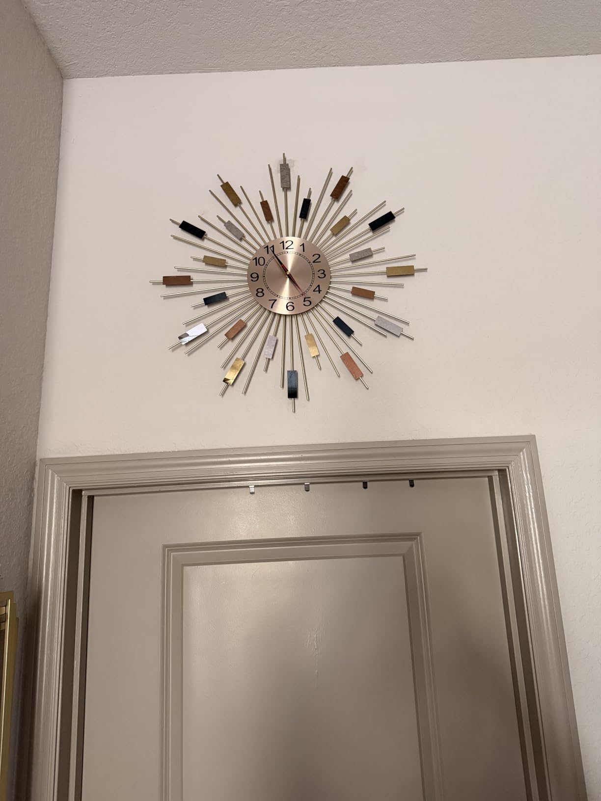 Modern oversized Wall Decor Clock, Large Geometric Decorative Wall Clock with 3D Textured Panels, Silent Non-Ticking Quartz, Black Gold & Grey Wall Art for Living Room Dining Room Office, 41x23.6