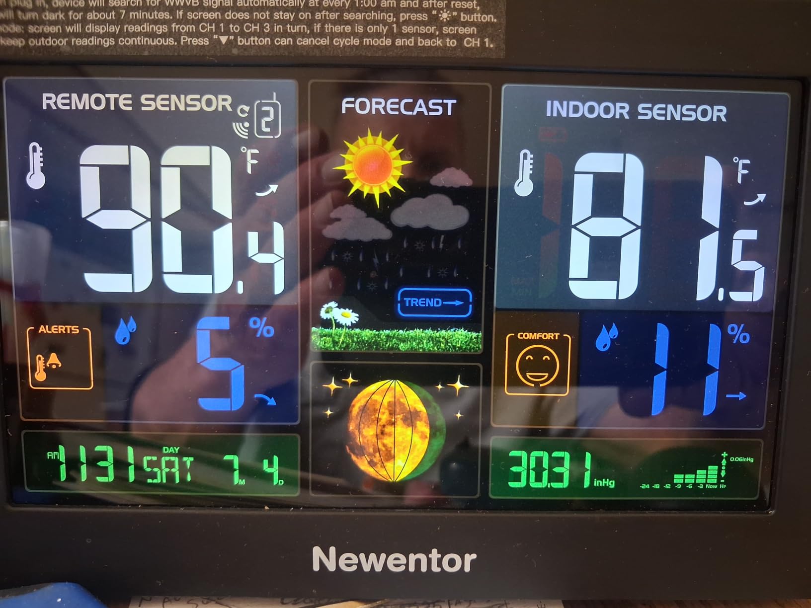 Newentor Weather Station Wireless Indoor Outdoor Thermometer, Black,2Sensor | Color Display Digital Weather Thermometer with Atomic Clock, Barometric Pressure, Forecast Station, Adjustable Backlight customer photo 1