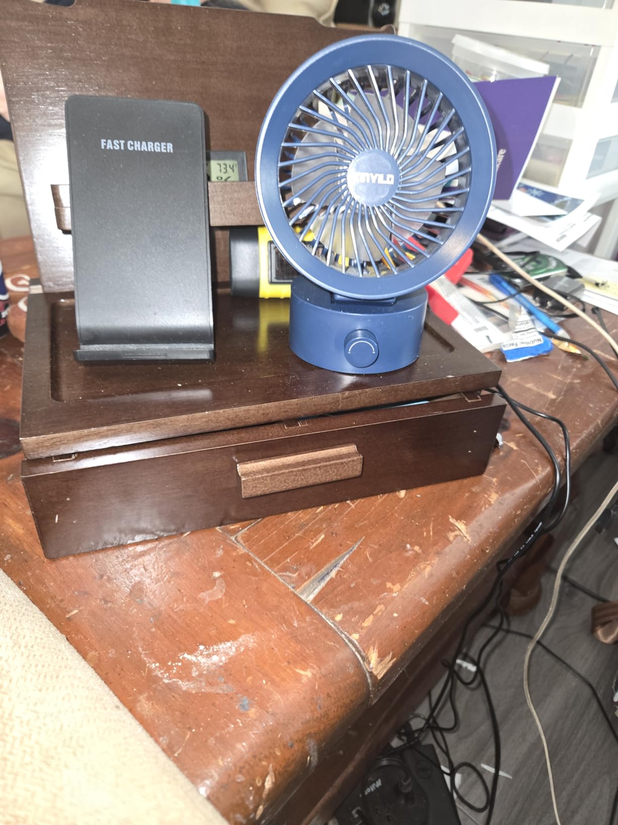 VEIYAILU Gifts for Men Women Husband Son Boyfriend Him Nightstand Organizer Wood Phone Docking Station Birthday Gifts (Walnut) customer photo 2