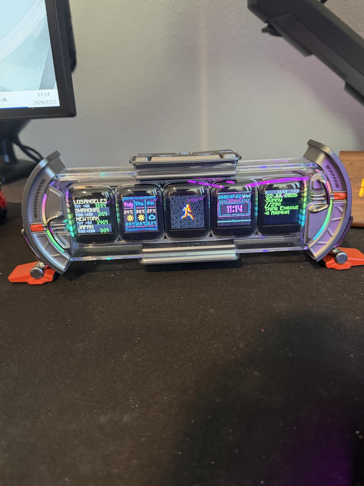Divoom Times Gate - Cyberpunk Gaming Setup Digital Alarm Clock, Smart APP, WiFi Connect, RGB LED Display, Personalized Financial & Bitcoin Dashboard, Pixel Art for Gaming Room & Office Decor, Silver customer photo 1