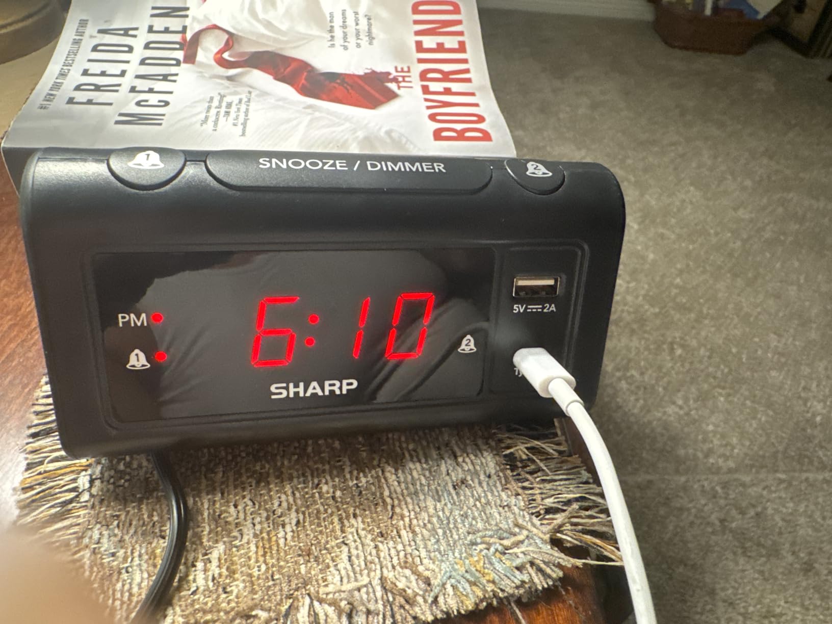 Sharp Digital Alarm Clock, USB-C & USB-A Charging, Dual Alarm, Red LED | 3-step dimmer, 9-minute snooze, easy-set controls, beep wake sound, AAA backup, silver finish, bedroom, nightstand, office customer photo 1