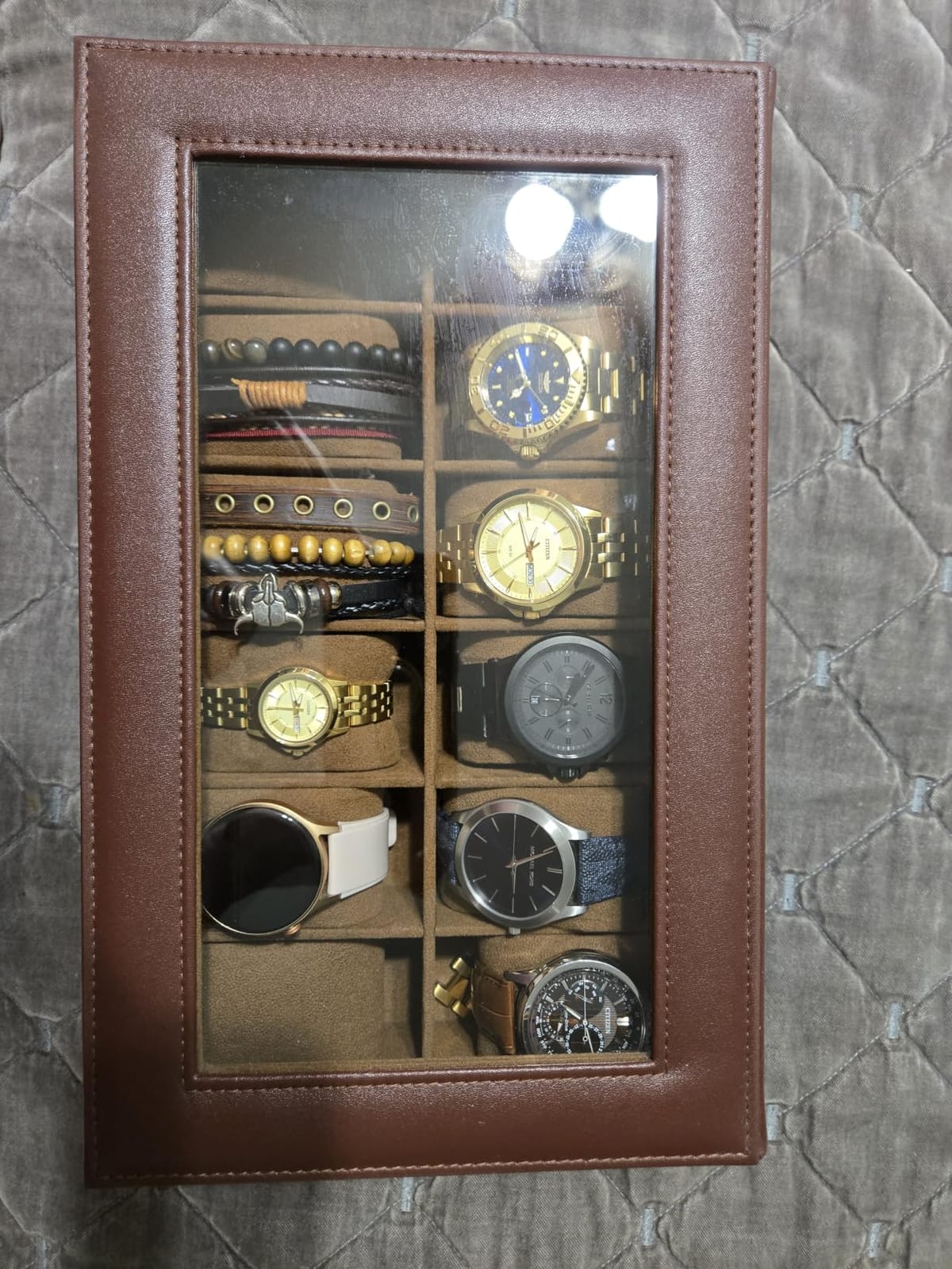ProCase Watch Box Organizer, 12 Slot Watch Display Case, Brown, Watches Storage Boxes Holder for Men Women, Large Glass Lid, Removable Pillows customer photo 1