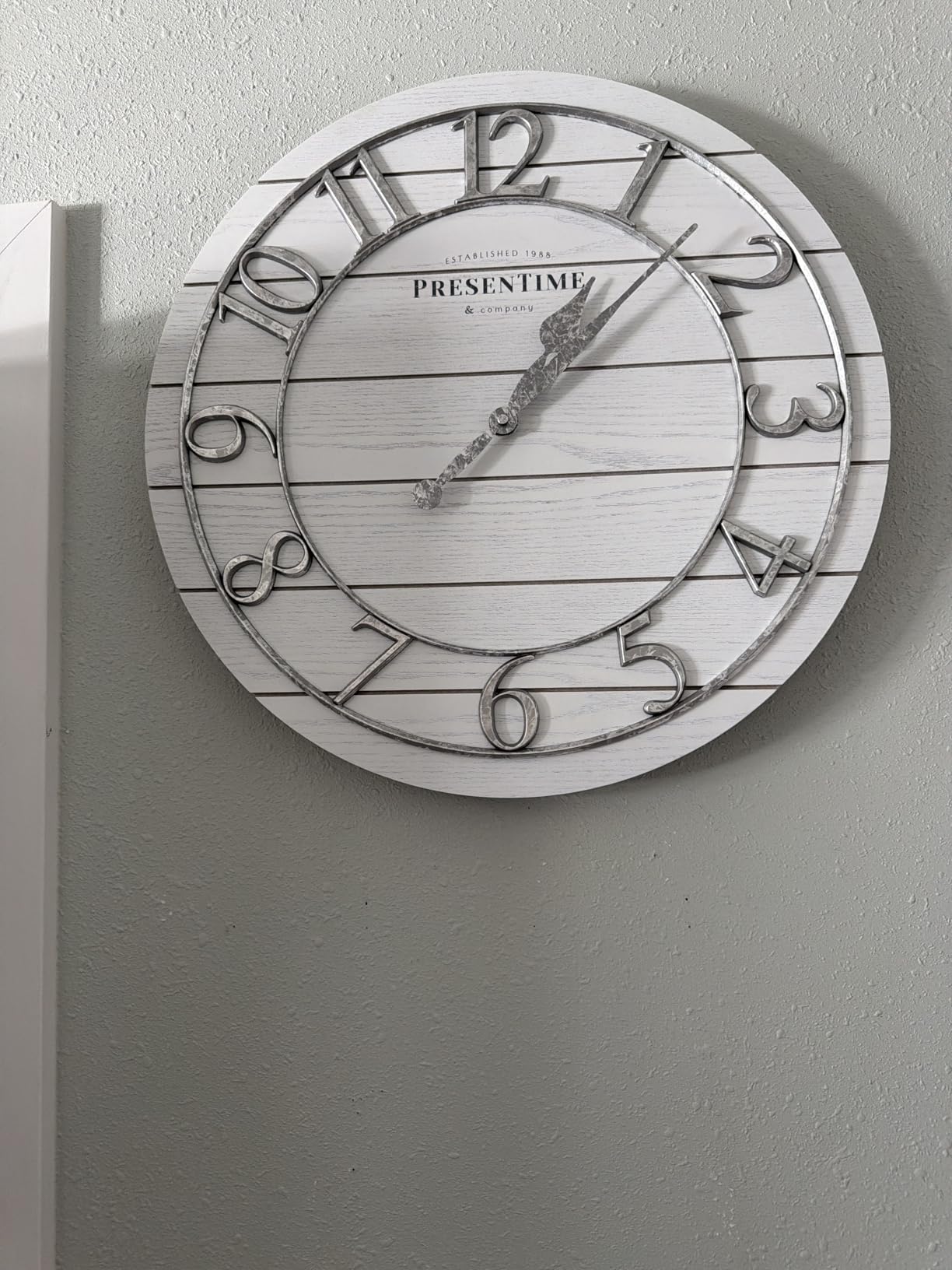 Classic Farmhouse Shiplap Clock | 19.5-Inch Ash Wood Shiplap Wall Clock, White Arabic Numerals, Farmhouse Wall Décor for Living Room & Entryway customer photo 1