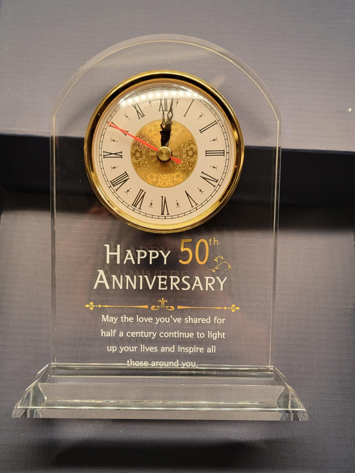 OkiyiD 50th Anniversary Wedding Gift, Anniversary Quartz Clock, Desk Table Clock, 50 Years of Marriage, Golden Wedding for Couple, Parents, Grandparents (Wooden Base with LED Light) customer photo 2