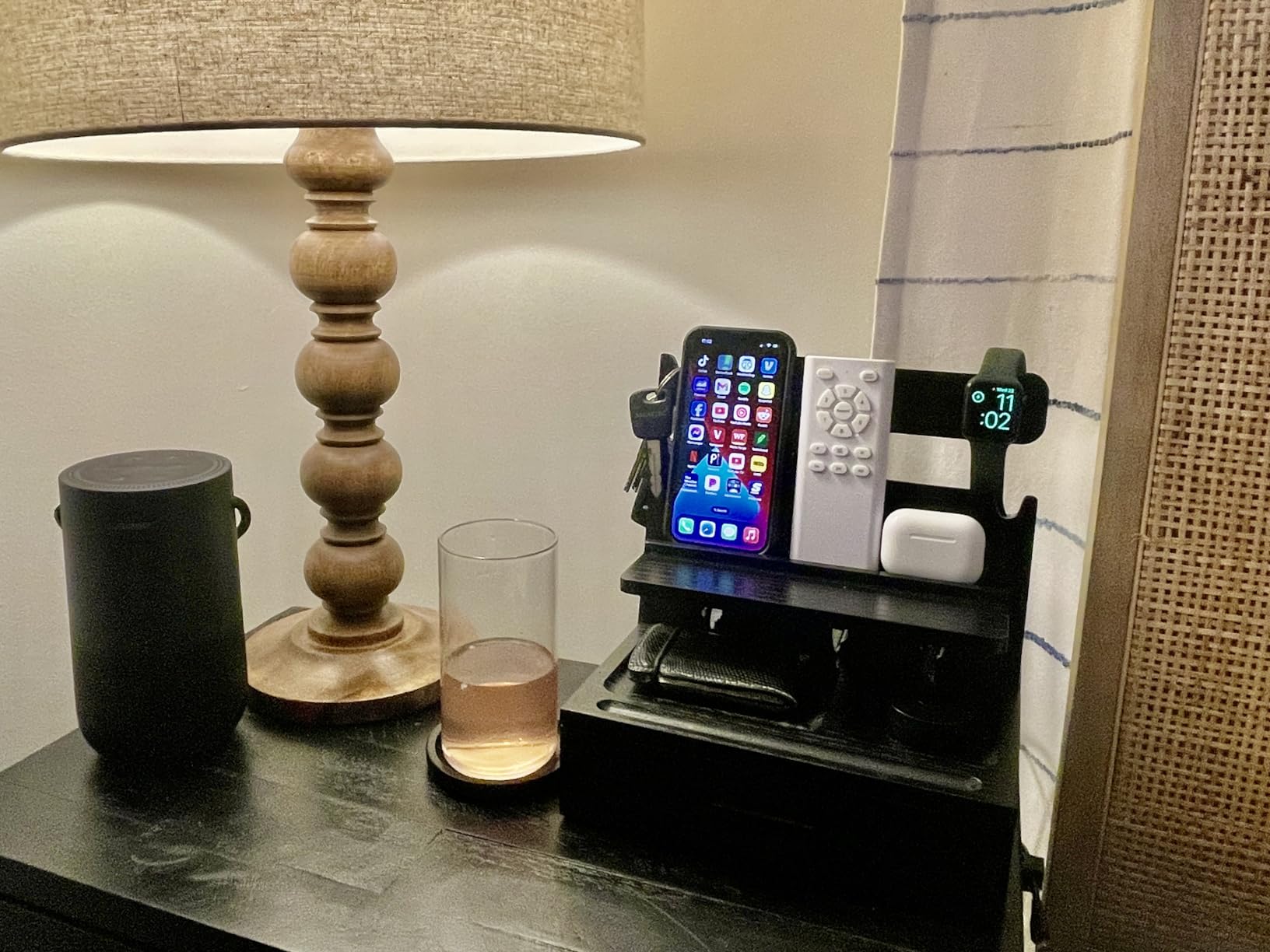 Wood Phone Docking Station for up to 3 Phones - Nightstand Organizer with Drawer for Valuables for Men & Women, Compatible with Apple Watch, Holds Phones, Tablets, Keys, Rings, Glasses, Watches & EDC customer photo 2