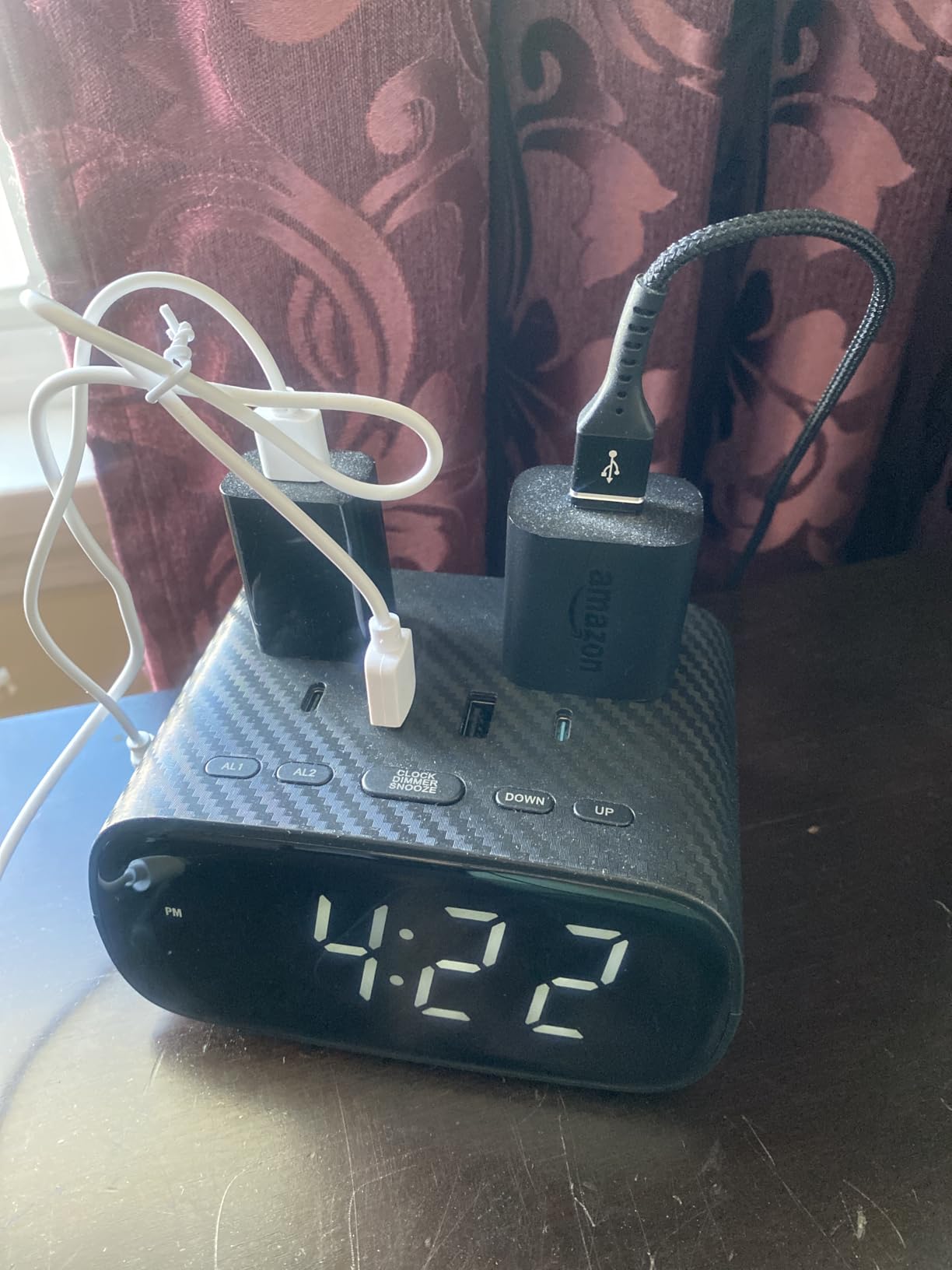 XBA Alarm Clock Charging Station, 20W USB-C, 2 AC Outlets | 4 USB ports, dual alarms, 9-min snooze, 4-level dimmer, display off, 6 ft cord, settings memory, bedroom/desk/guest room customer photo 2