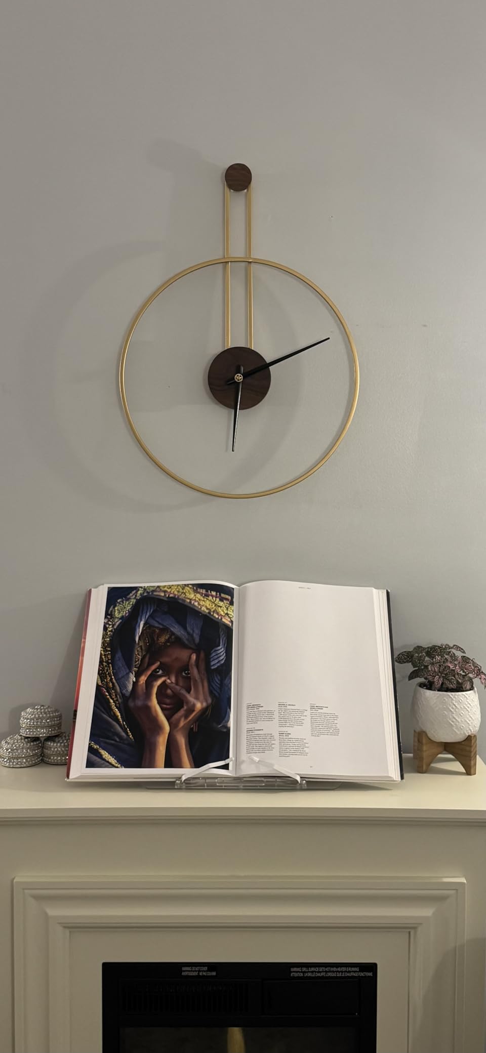 DRELIFAM Modern Wall Clock Large Wall Clocks with Walnut Dial Silent Non-Ticking for Living Room Home Decor Bedroom Kitchen Office 17.8''× 24.4'' (Black, Medium) customer photo 1