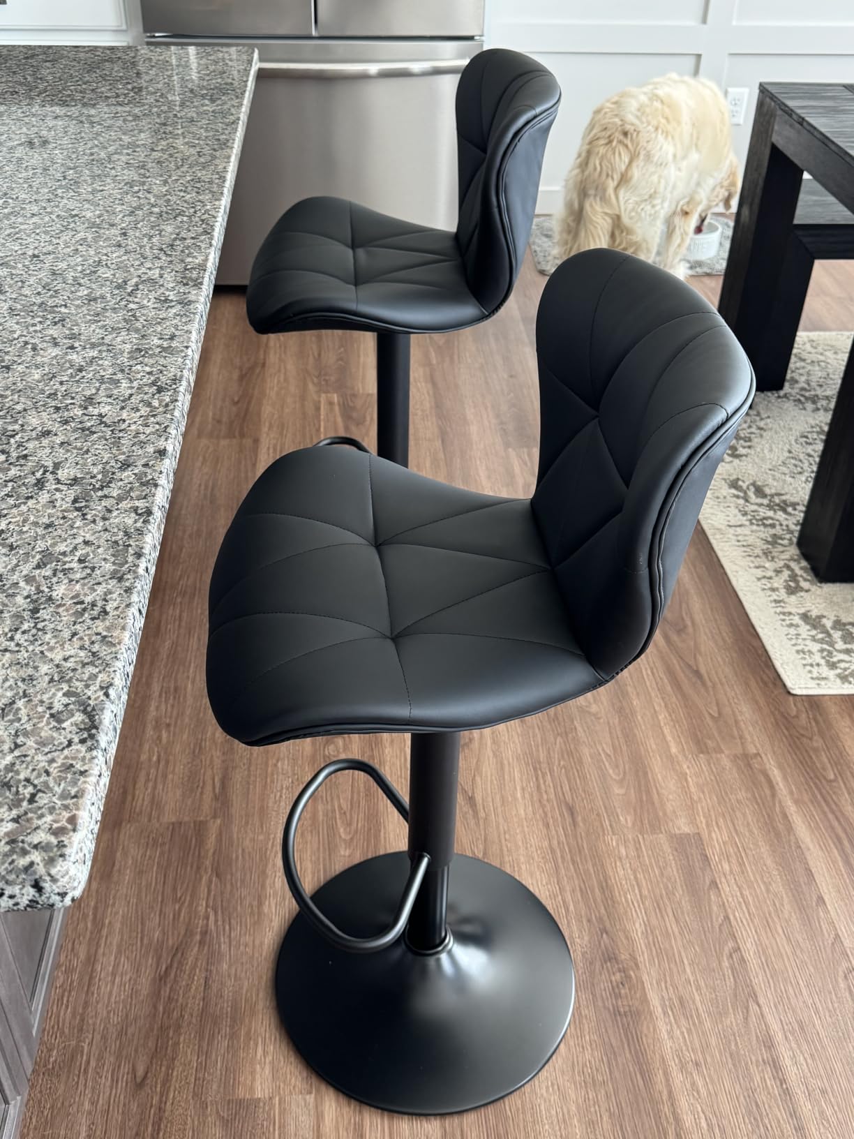 Nalupatio Modern Bar Stools Set of 2, Adjustable Faux Leather Upholstered Swivel Bar Stools, Counter Height Bar Chairs with Back for Kitchen Island, Black customer photo 2