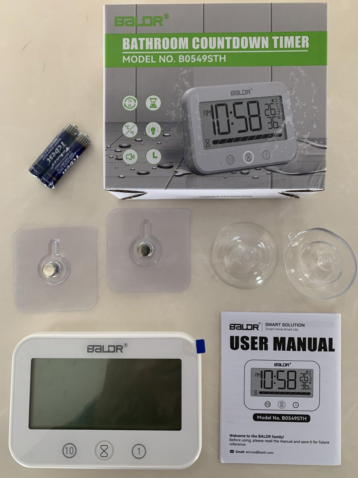 Digital LCD Waterproof Timer Shower Clock, Waterproof for Water Spray, Bathroom Clock Wall Mount, Two Suction Cup, Displays Time, Temperature, and Indoor Relative Humidity (1, White) customer photo 2
